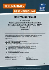 Volker Heidt, Zertifikat