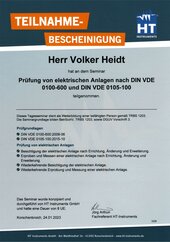 Volker Heidt, Teilnahmebescheinigung