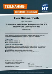 Dietmar Früh, Teilnahmebescheinigung